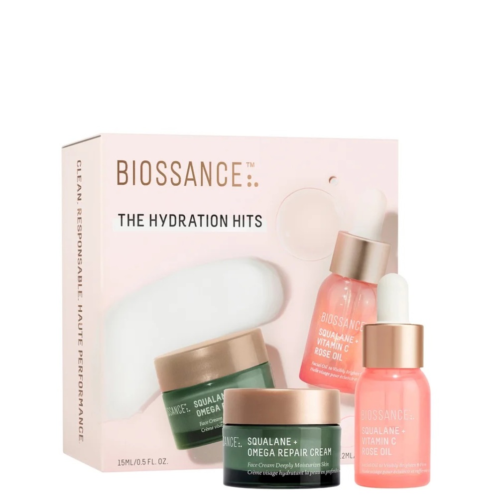 Biossance - The Hydration Hits | Squalane + Omega Repair Cream & Vit. C Rose Oil